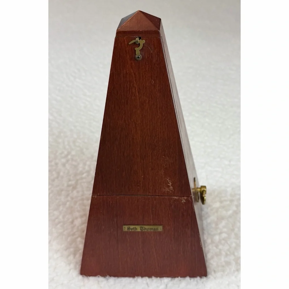 (VTG) SETH THOMAS • Brown Wooden Pyramid Wind-Up Metronome w/ Cover (Working) - Picture 4 of 16